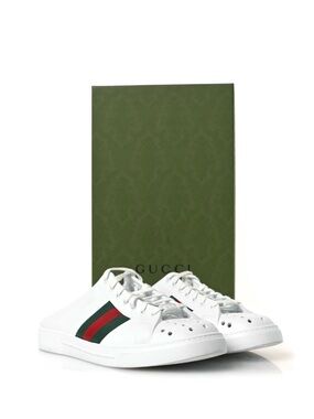 NWT Gucci White Leather Low-Top Sneakers with Green and Red Web. US 7, 9, 10
